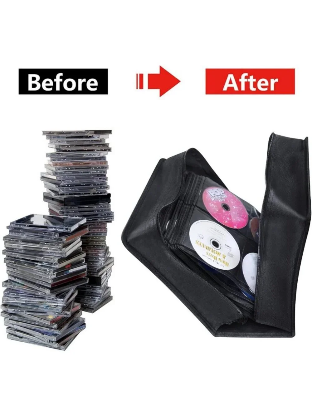 Large Capacity 400 Disc CD/DVD Case Binder - Black PU Storage Organizer